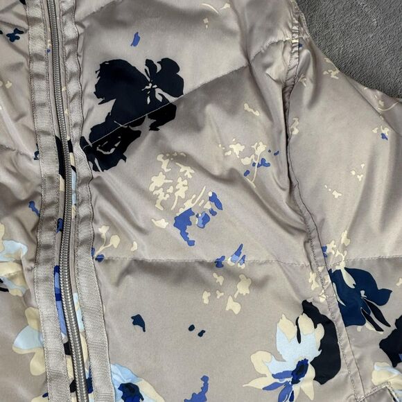 Lands' End Vest Womens Large Tall Floral Puffer Down Beige Blue Zip Pockets - Picture 4 of 13